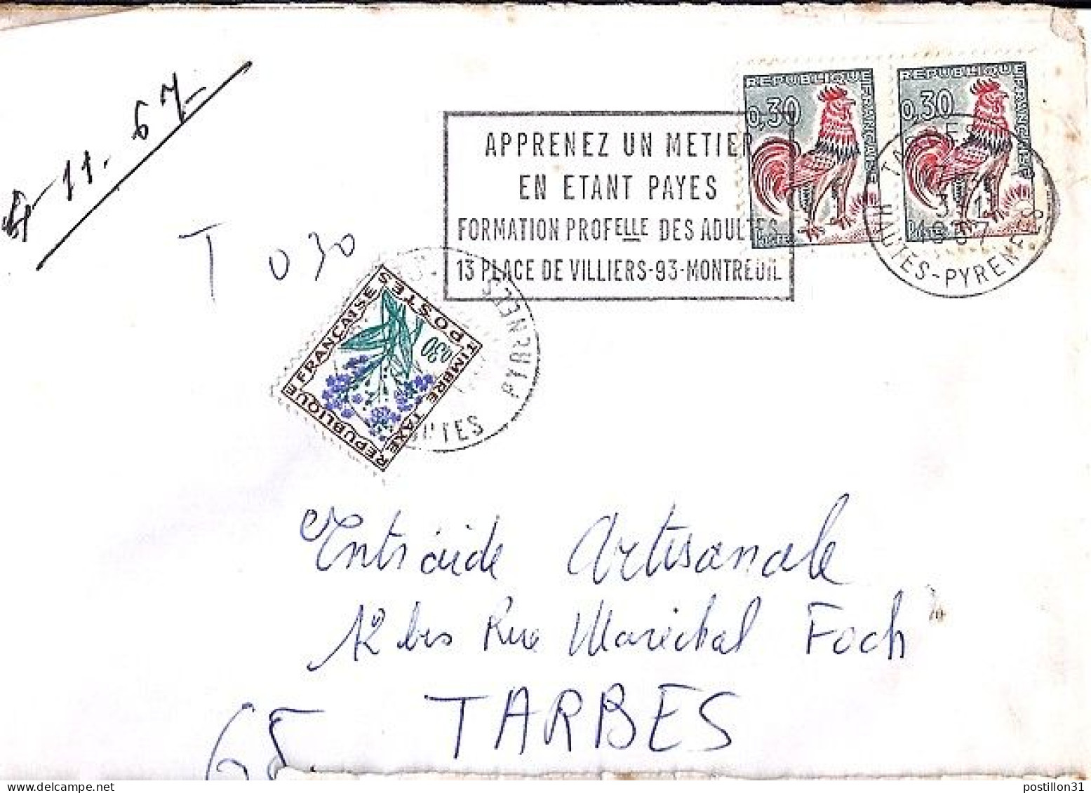 TAXE N° 99 S/L. DE TARBES + TAXEE A TARBES/1967 - 1960-.... Lettres & Documents