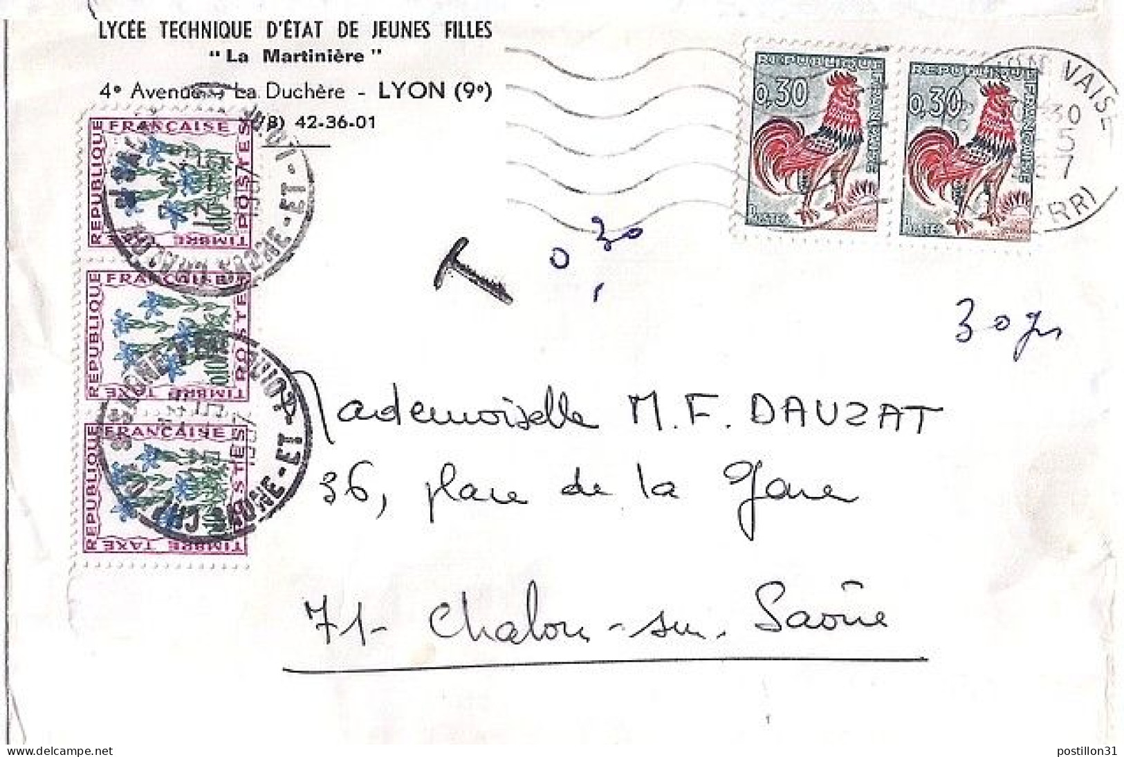 TAXE N° 96x3 S/L. DE LYON + TAXEE A CHALON S SAONE/13.5.81 - 1960-.... Lettres & Documents