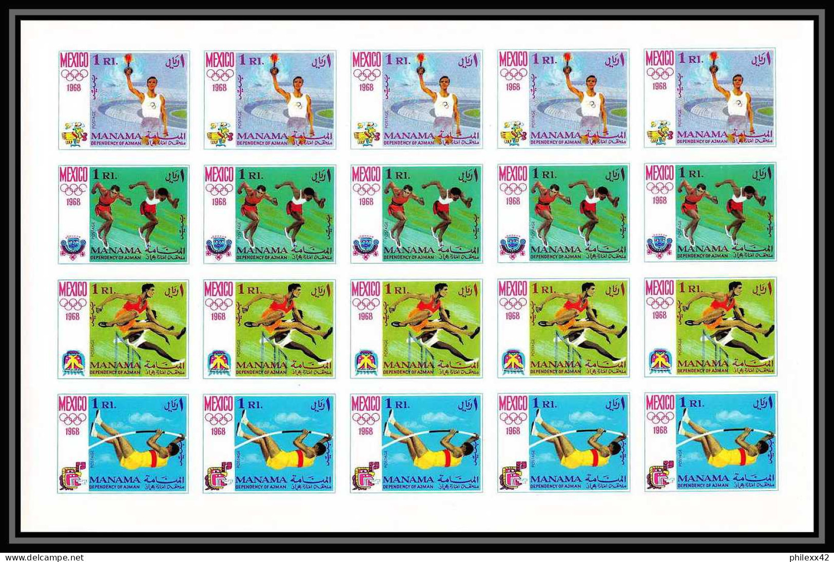 108 - Manama - MNH ** Mi N° 77 / 84 B Non Dentelé (Imperf) Jeux Olympiques Olympic Games Mexico 68 Feuilles Sheets - Estate 1968: Messico