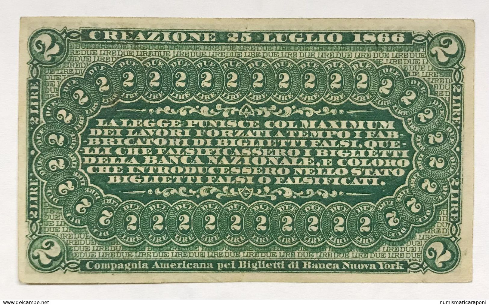 Banca Nazionale Nel Regno D'italia 2 Lire Cavour 25 07 1866 R Spl/sup Naturale  Lotto.1948 - [ 4] Provisional Issues