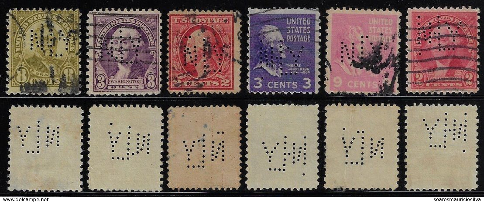 USA United States 1902/1958 6 Stamp With Perfin NLY By New York Life Insurance Company Lochung Perfore - Perforados