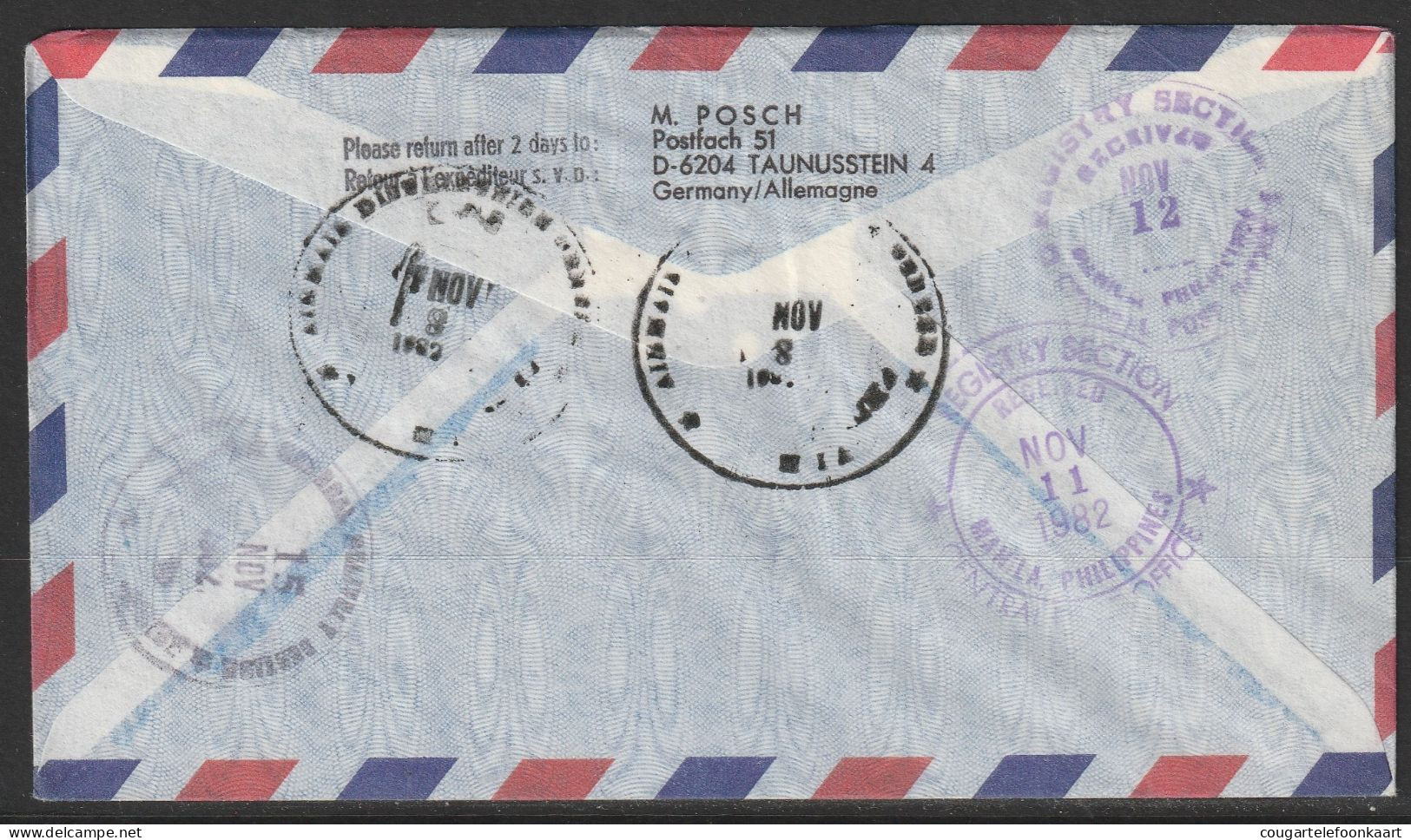 1982, Philippine Airlines, Erstflug, Genf UN - Manila Philippines - Airmail