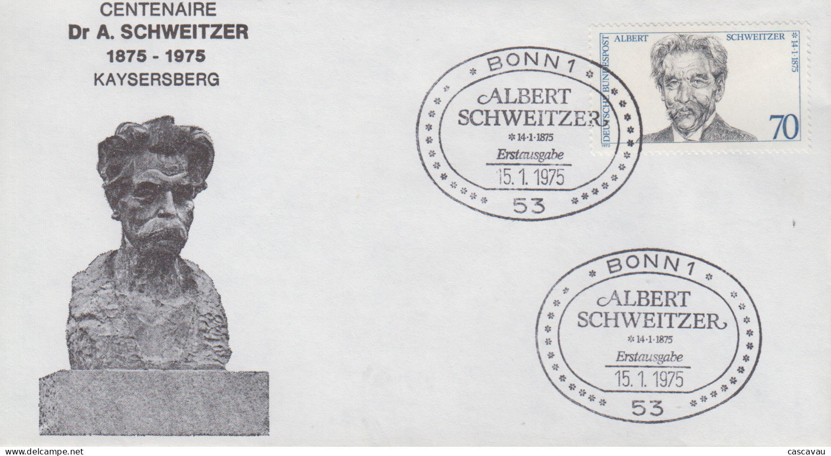 Enveloppe  FDC  1er  Jour    ALLEMAGNE    Centenaire   Naissance   Du   Docteur   Albert   SCHWEITZER    1975 - Albert Schweitzer