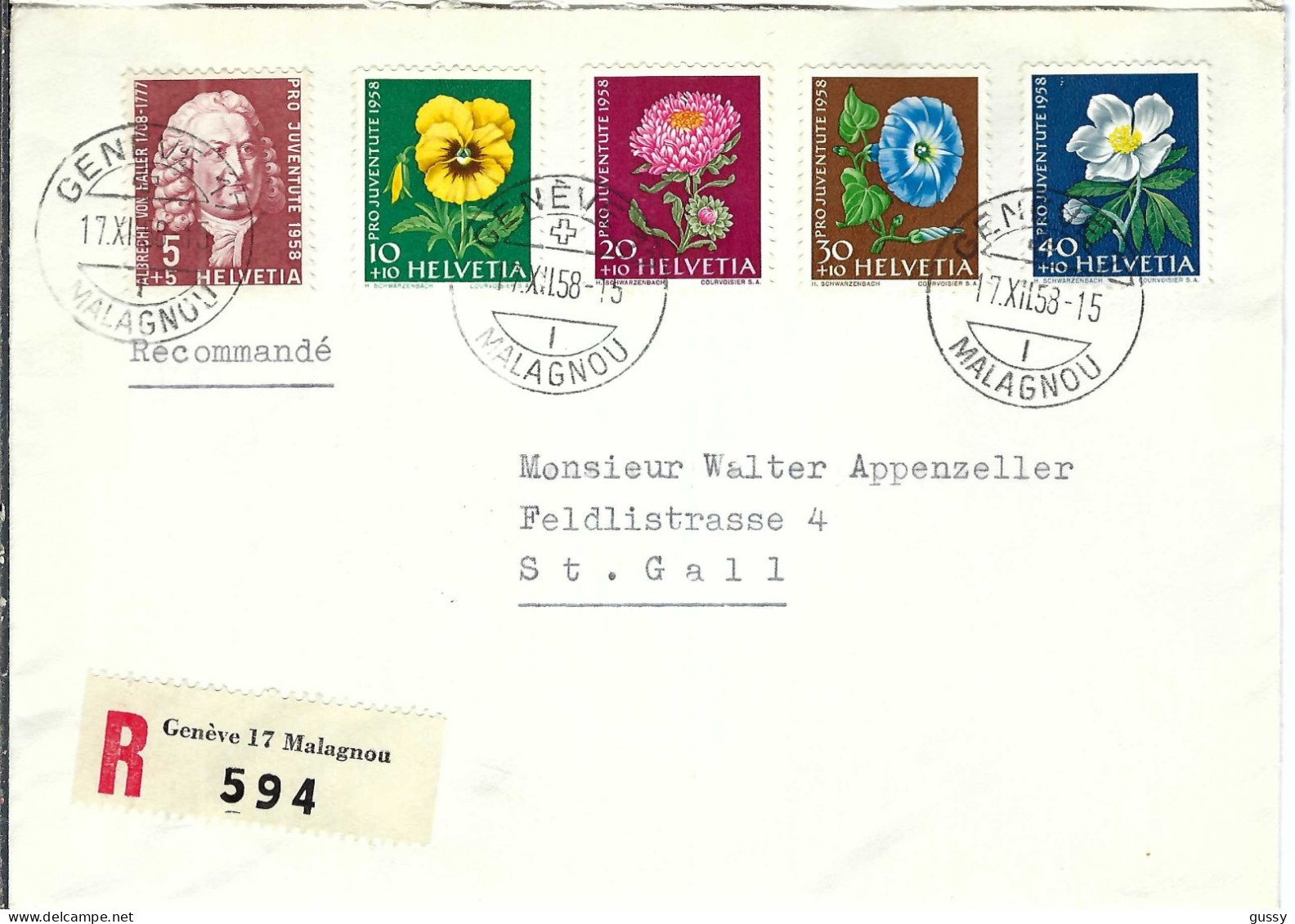 SUISSE 1958: LSC Rec. De Genève Pour St Gallen - Storia Postale