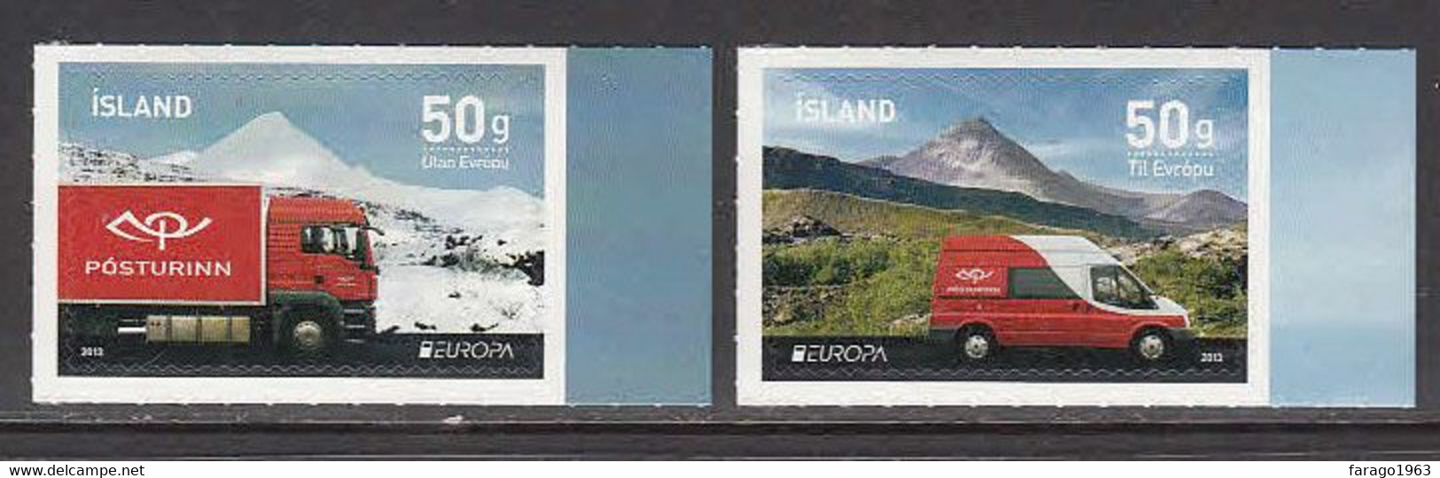 2013 Iceland Postal Transportation Trucks Vans Europa  Complete Set Of 2 MNH - Nuevos