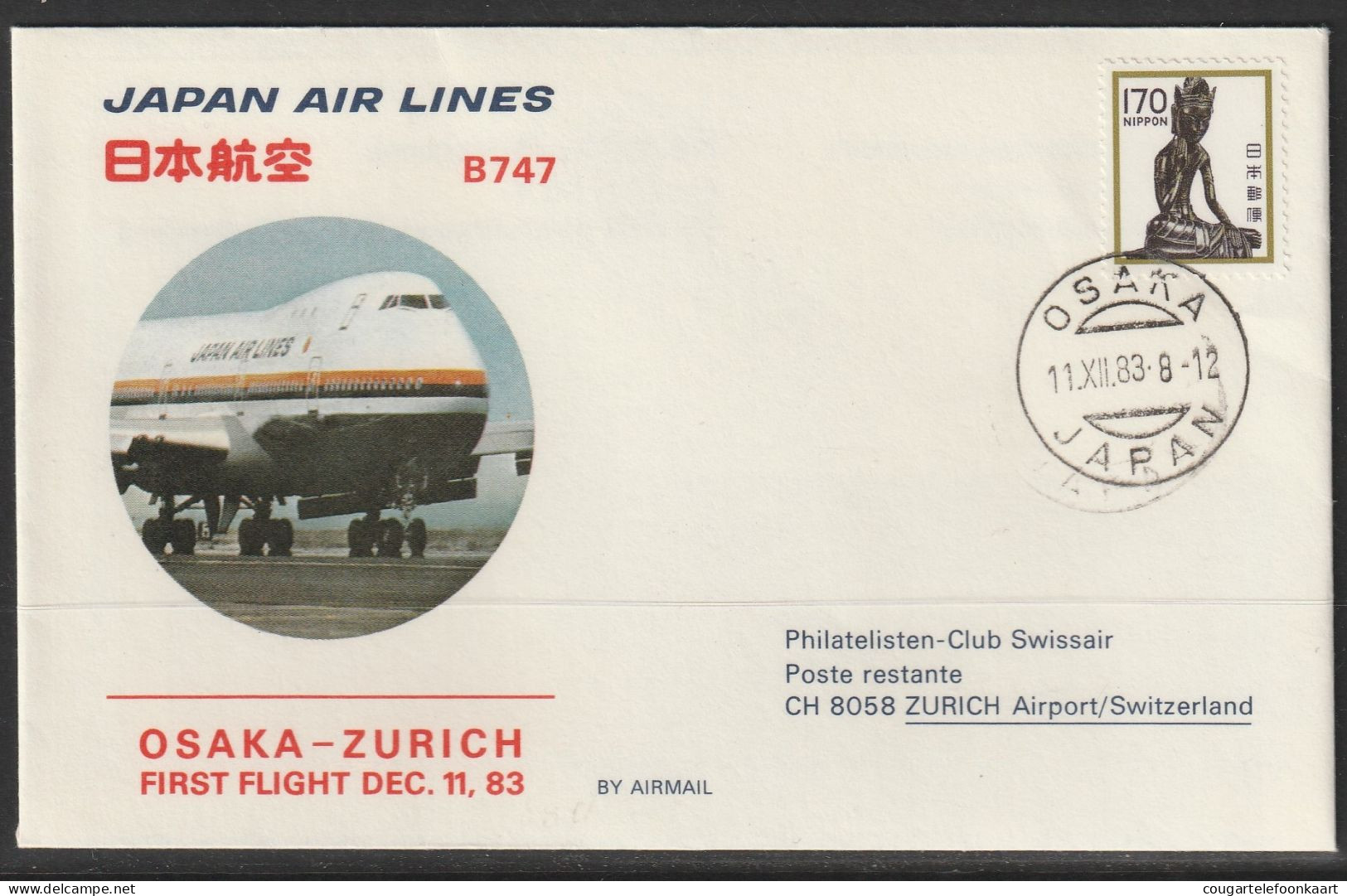 1983, JAL, Erstflug, Osaka - Zürich - Luftpost