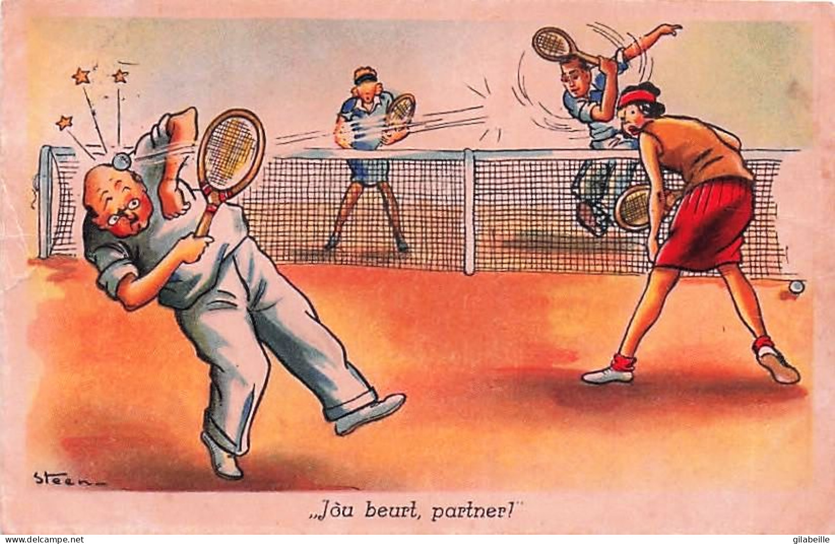 Sport - TENNIS - Illustrateur Steen - Humour - Iou Beurt , Partner - 1944 - Tennis