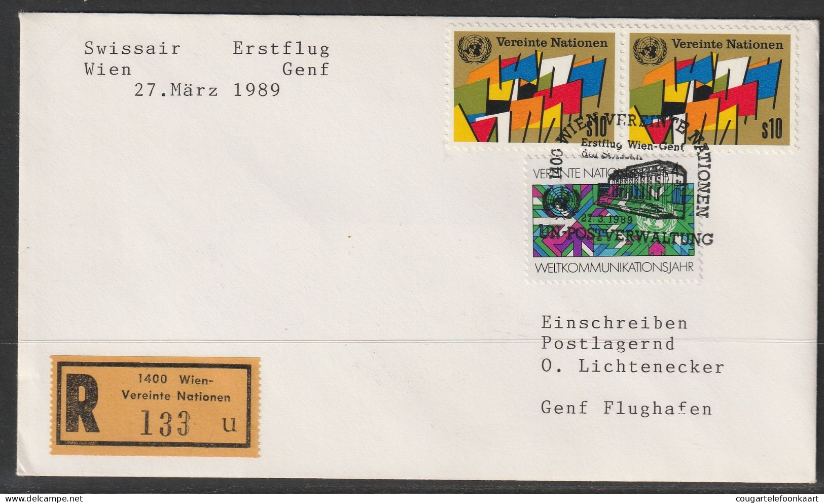 1989, Swissair, Erstflug, Wien UN - Genf - Brieven En Documenten