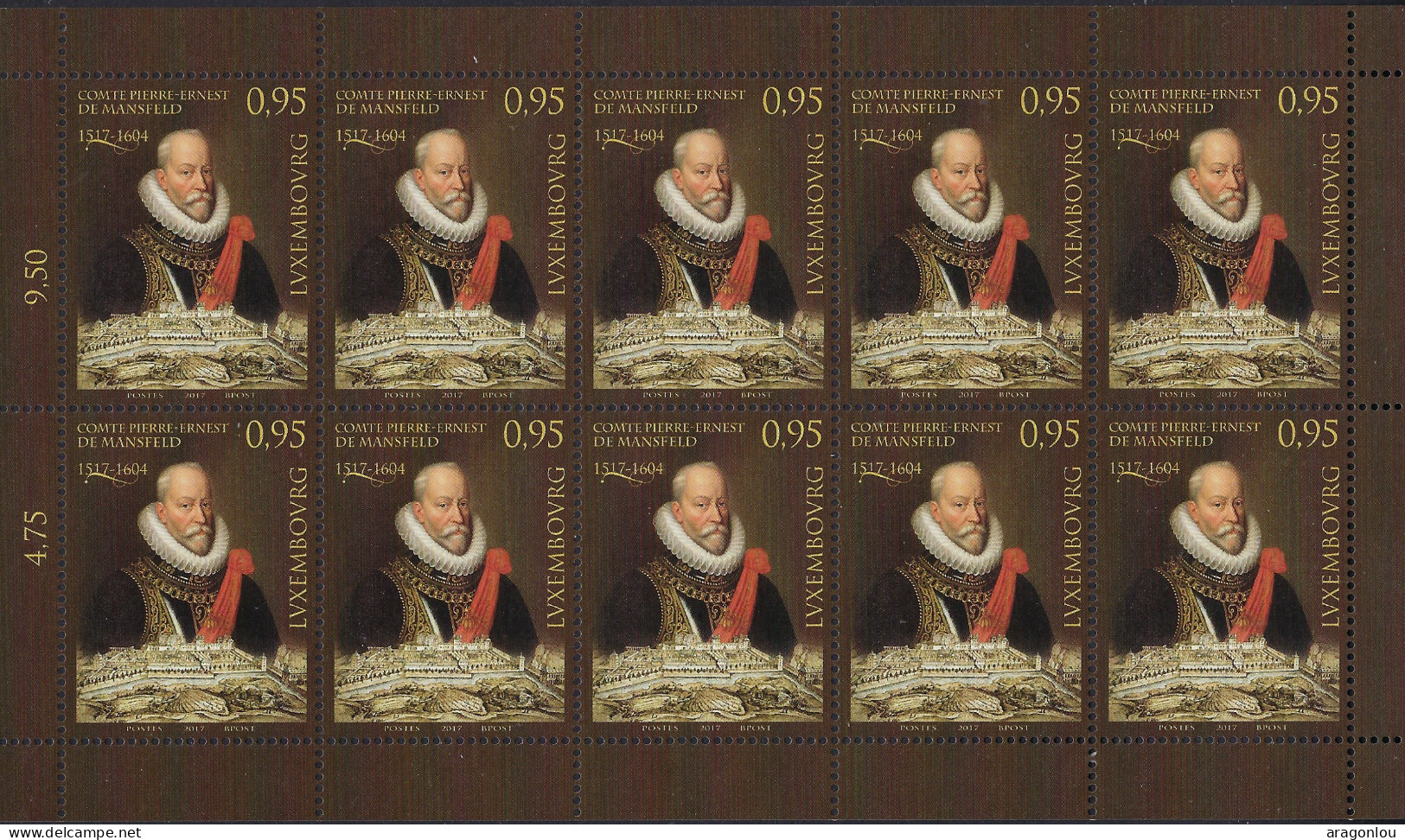 Luxembourg - Luxemburg - Timbres - Feuillet  à  10 Timbres X 0,95 -  Comte Pierre Ernest De Mansfeld   MNH** - Blocchi & Foglietti