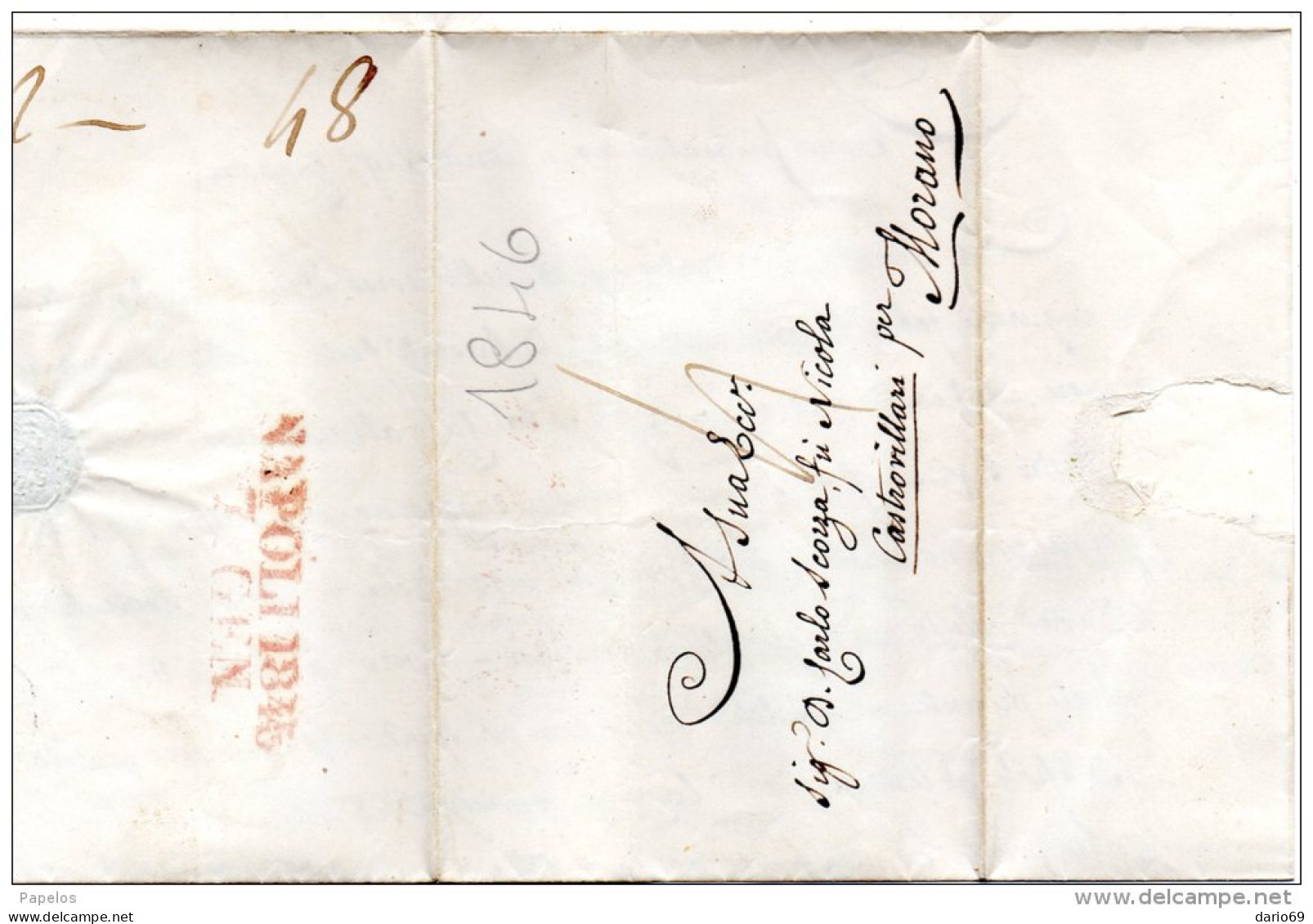 1846 LETTERA  CON ANNULLO NAPOLI X  CASTROVILLARI  MORANO - 1. ...-1850 Prefilatelia