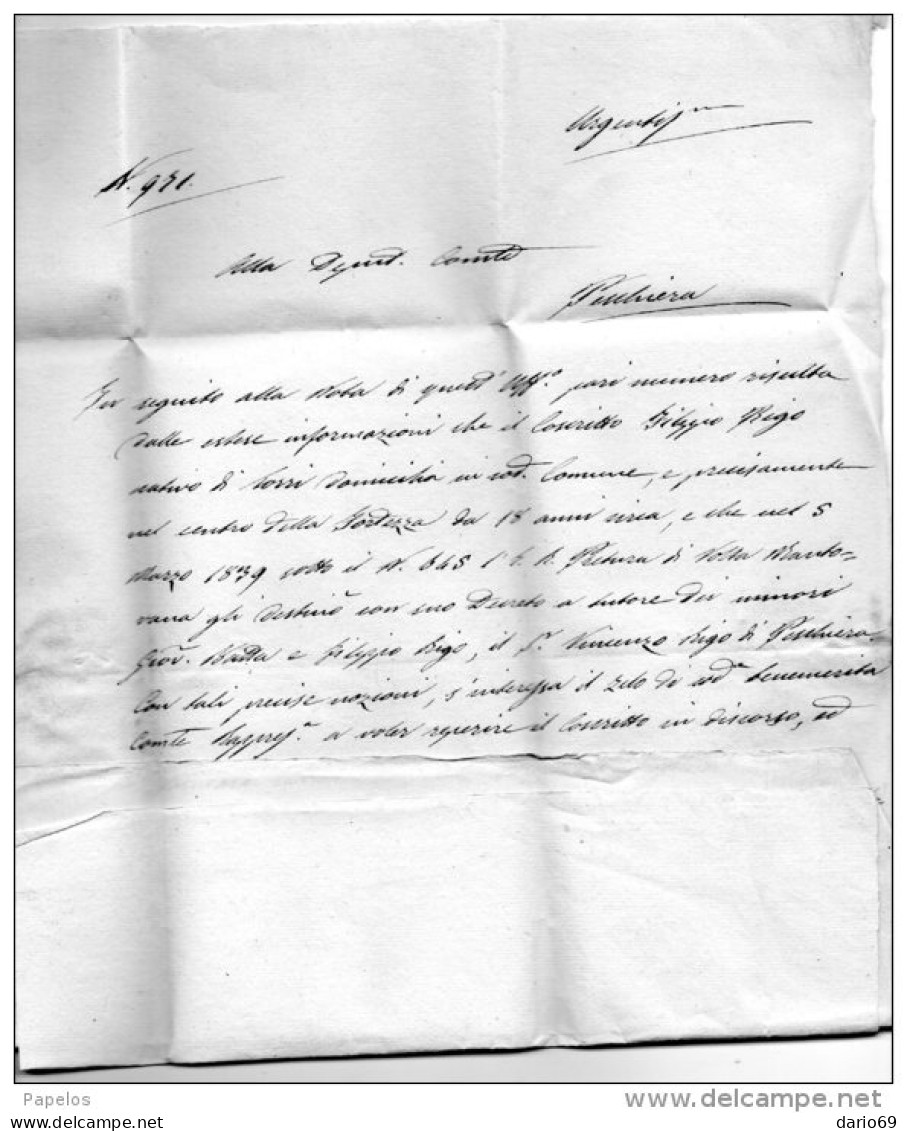 1839 LETTERA CON ANNULLO BARDOLINO IN CORSIVO + PESCHIERA  VERONA - 1. ...-1850 Prefilatelia