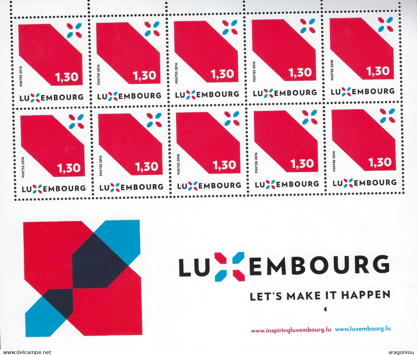 Luxembourg - Luxemburg - Timbres - Feuillet  à  10 Timbres X  1,30 -  2016  LUXEMBOURG  LET'S MAKE IT HAPPEN  MNH** - Blocs & Hojas