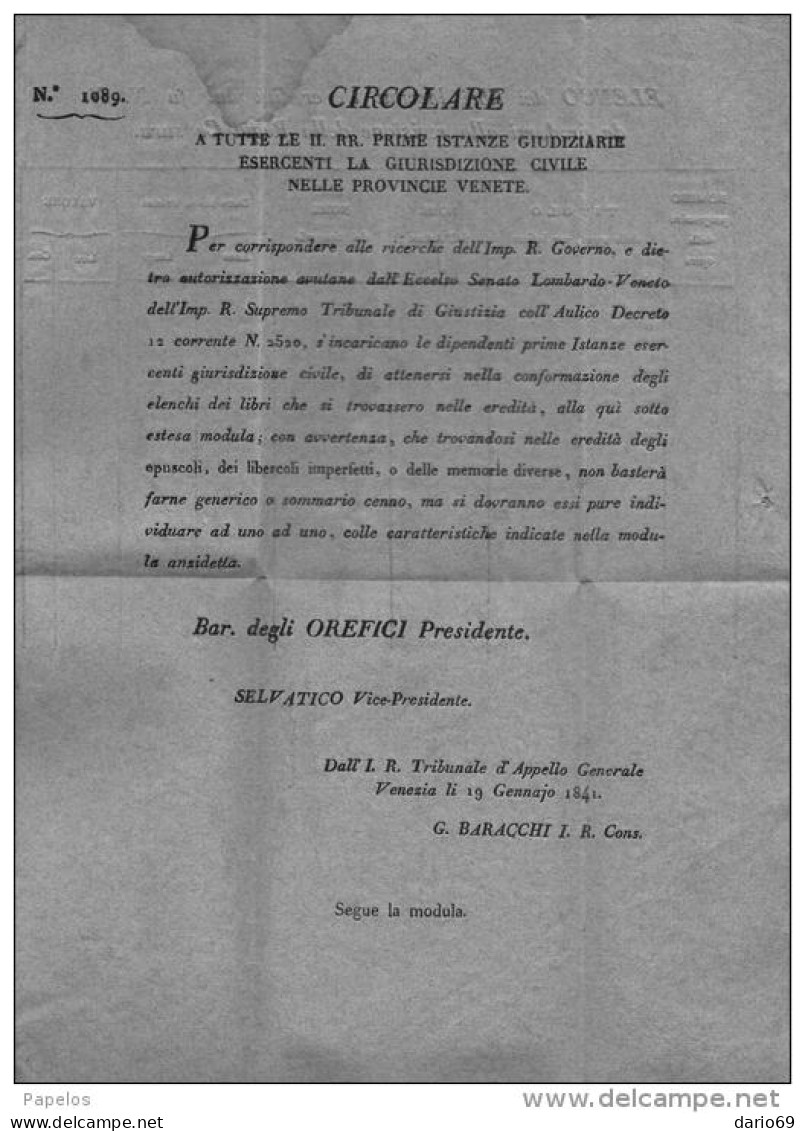 1841 LETTERA  CON ANNULLO VENEZIA - 1. ...-1850 Prefilatelia