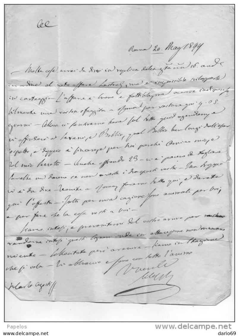 1844   LETTERA  CON ANNULLO DIREZIONE DI ROMA - 1. ...-1850 Prefilatelia