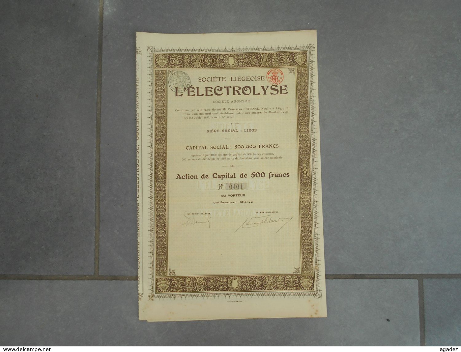 Action  De Capital Société Liegeoise "L'electrolyse " Liège 1923 Avec Tous Les Coupons - Industrie