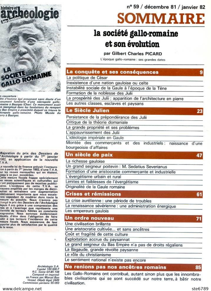 Histoire Et Archéologie N° 59 Dossier La Société Gallo Romaine - Arqueología