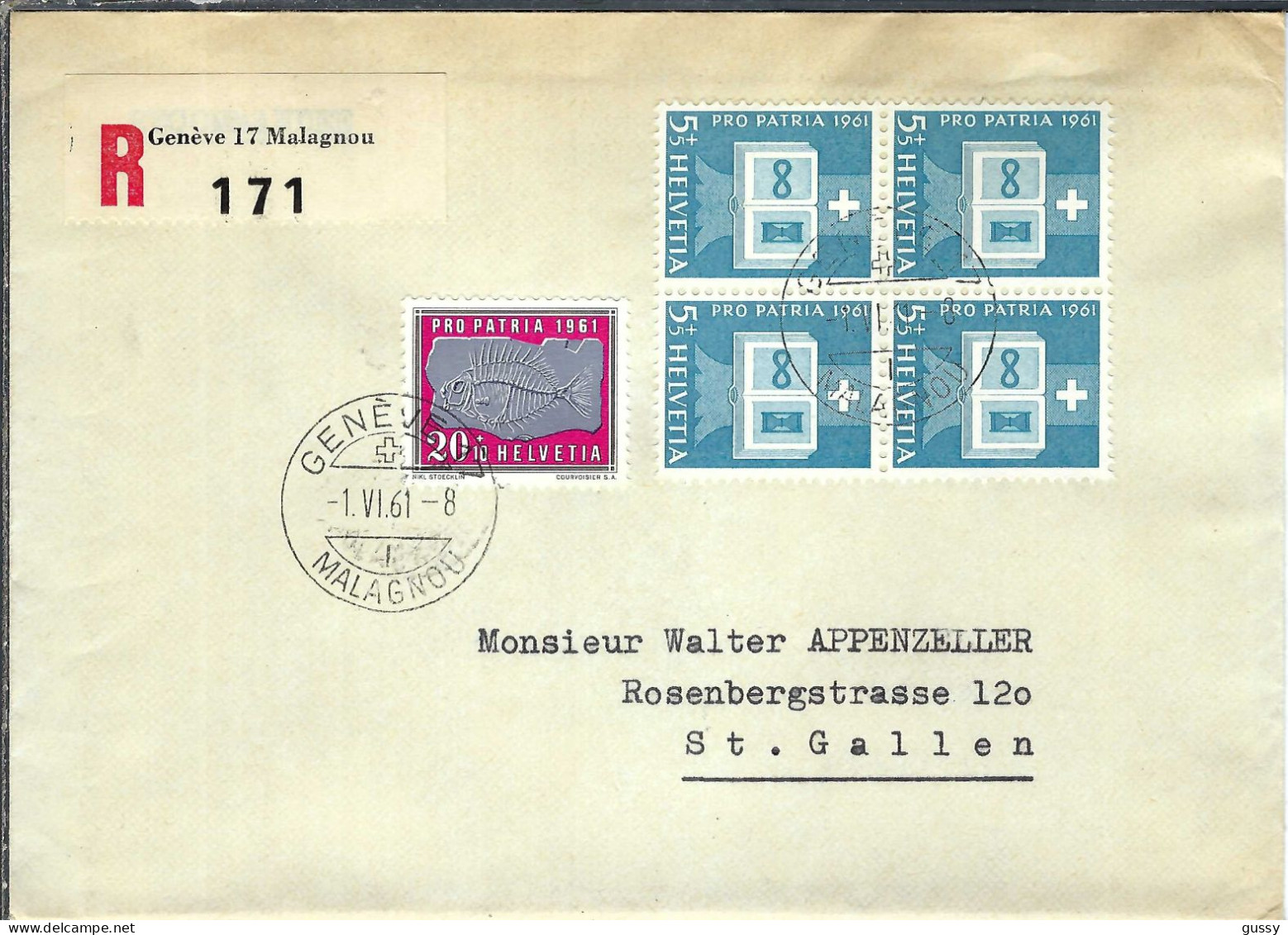 SUISSE 1961: 5 LSC Rec. Pro Patria De Genève Pour St Gallen - Lettres & Documents
