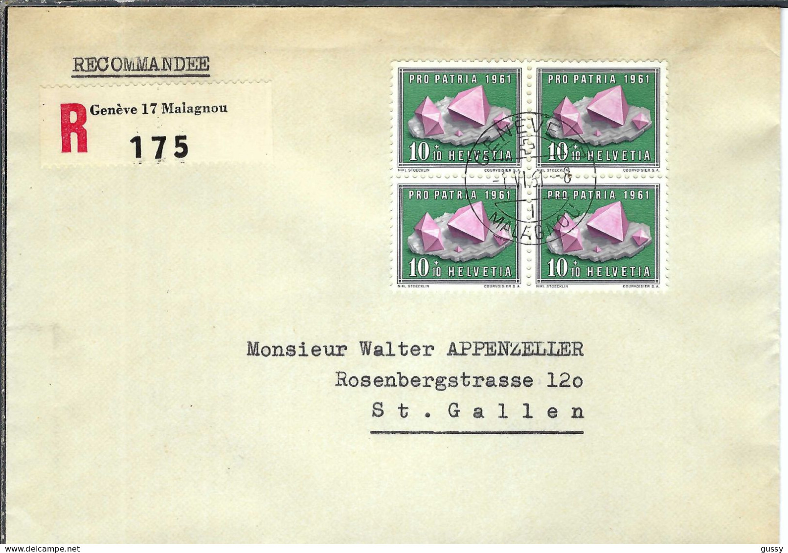 SUISSE 1961: 5 LSC Rec. Pro Patria De Genève Pour St Gallen - Covers & Documents