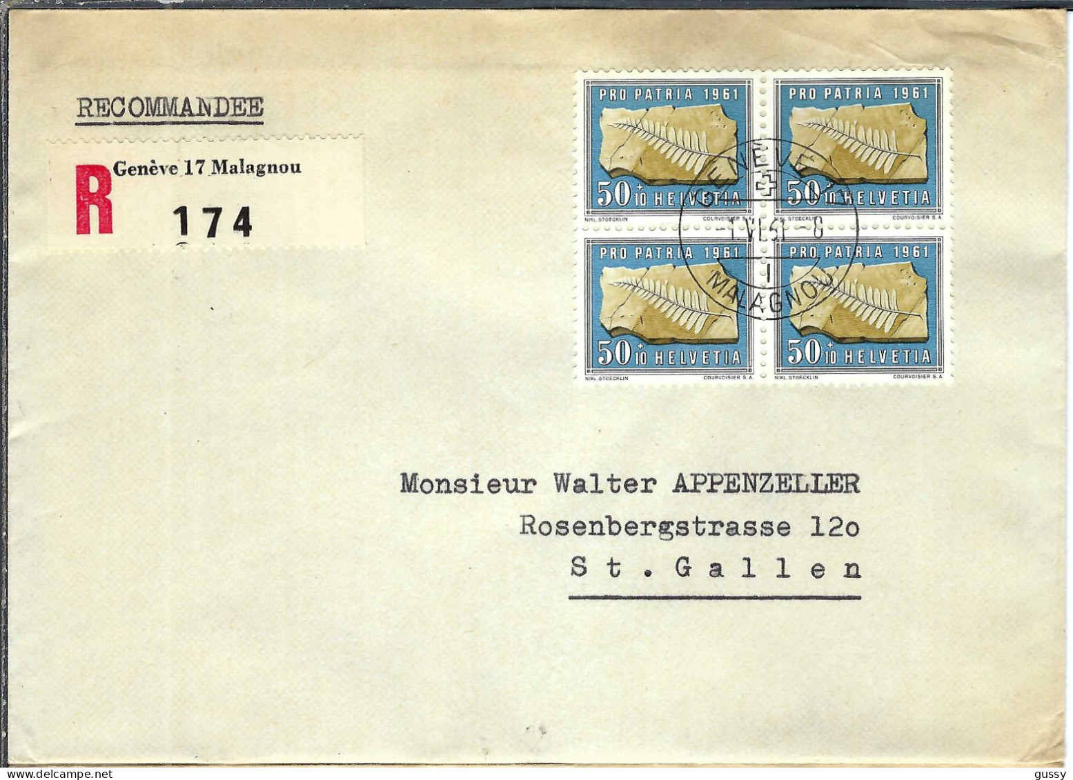 SUISSE 1961: 5 LSC Rec. Pro Patria De Genève Pour St Gallen - Lettres & Documents