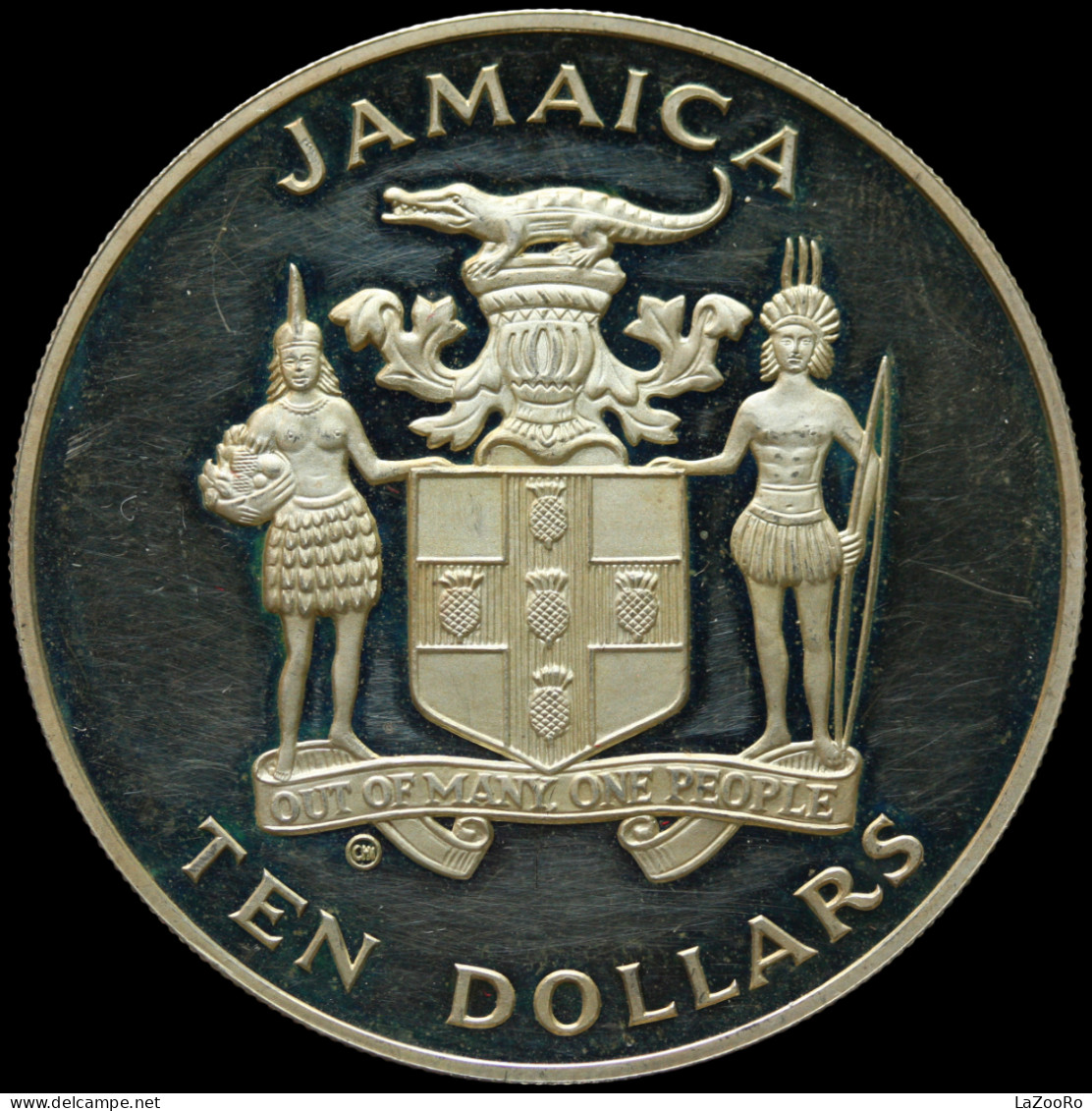 LaZooRo: Jamaica 10 Dollars 1982 PROOF Spain World Championships RARE- Silver - Giamaica