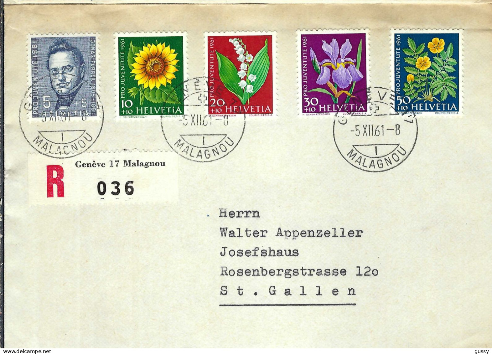 SUISSE 1961: LSC Rec. De Genève Pour St Gallen - Storia Postale