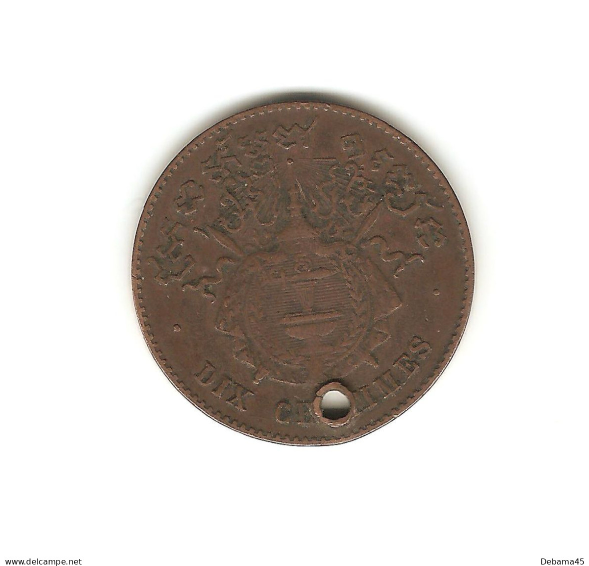 283/ CAMBODGE : Norodom 1er : 10 Centimes 1860 (malheureusement Trouée) - Cambogia