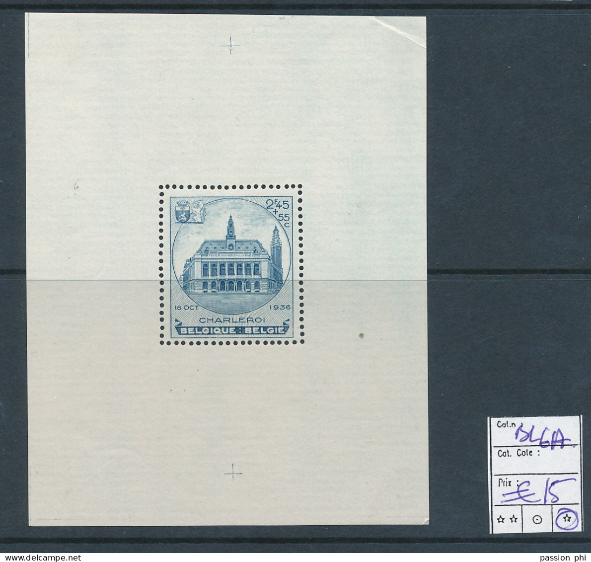 BELGIUM BELGIQUE COB BL6A LH FAULT ON A CORNER - 1924-1960