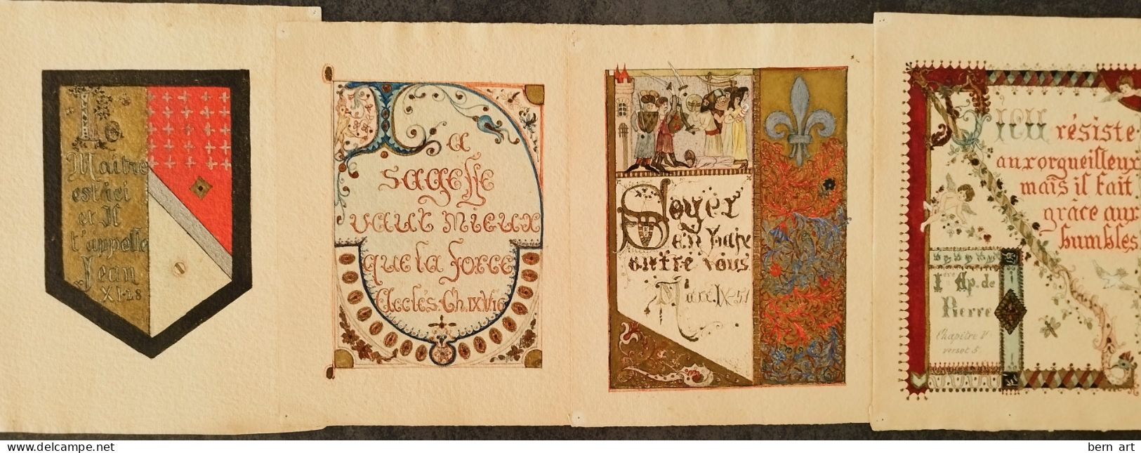 4 Enluminures Fin XIXè Sur Papier J. WHATMAN. Fond D'Atelier Artiste B.F. (Berthe Flournoy) Vers 1900 (Genève) - Aquarelles