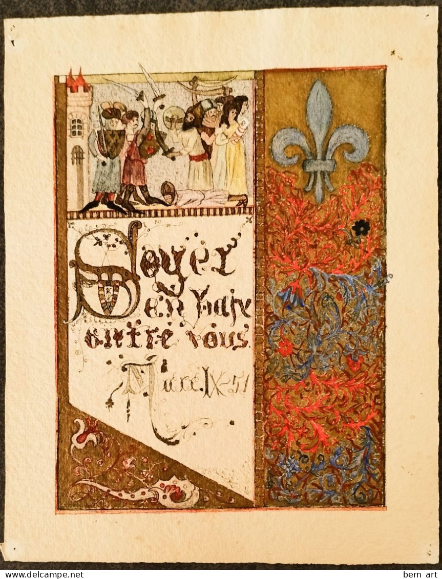 4 Enluminures Fin XIXè Sur Papier J. WHATMAN. Fond D'Atelier Artiste B.F. (Berthe Flournoy) Vers 1900 (Genève) - Watercolours