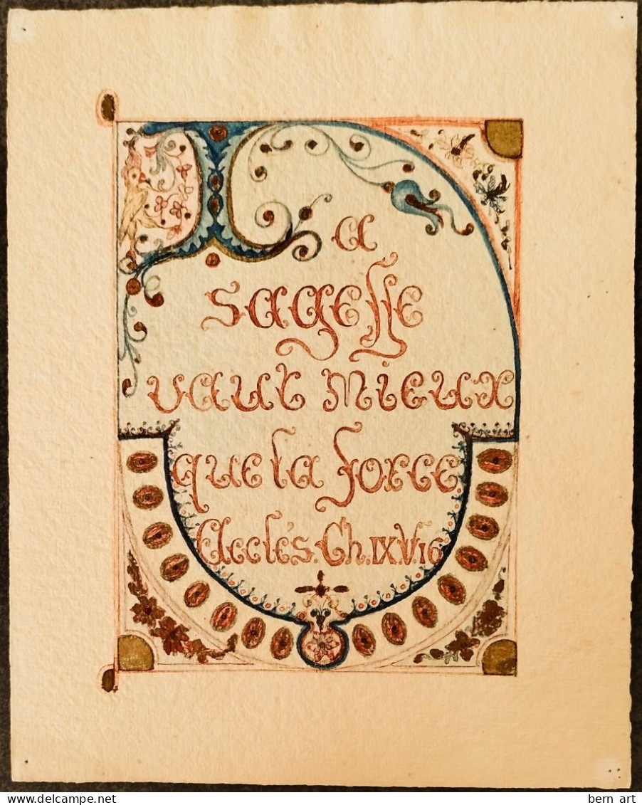 4 Enluminures Fin XIXè Sur Papier J. WHATMAN. Fond D'Atelier Artiste B.F. (Berthe Flournoy) Vers 1900 (Genève) - Acuarelas