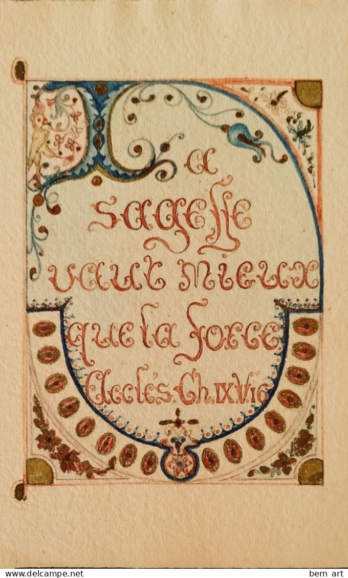 4 Enluminures Fin XIXè sur papier J. WHATMAN. Fond d'Atelier Artiste B.F. (Berthe Flournoy) vers 1900 (Genève)