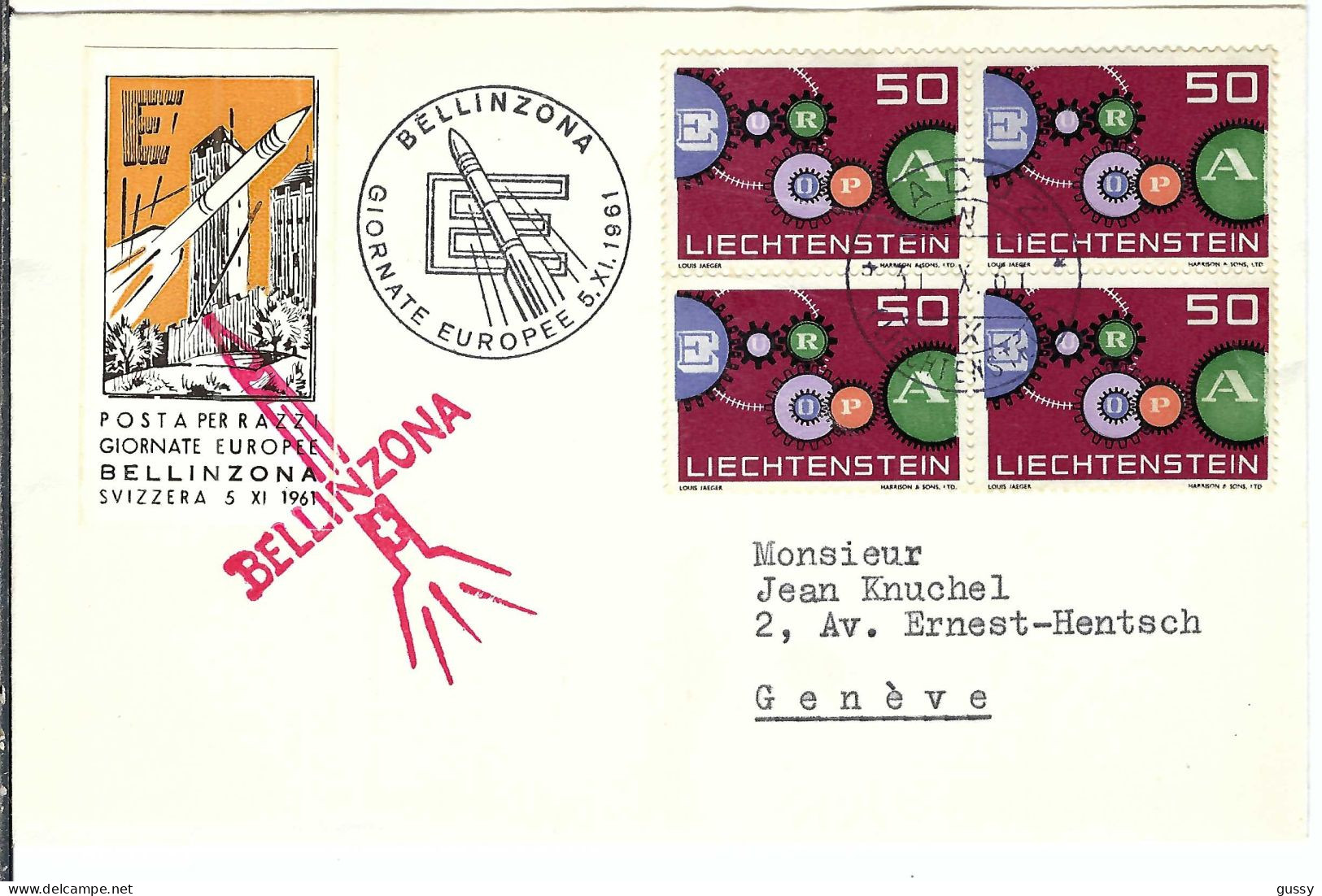 LIECHTENSTEIN 1961: LSC De Bellinzona Pour Genève - Briefe U. Dokumente