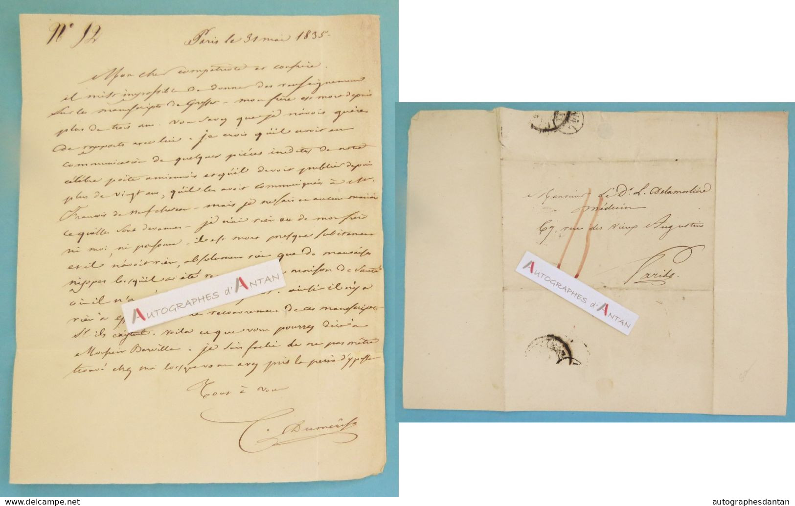 ● L.A.S 1816 André DUMERIL Zoologiste Né Amiens - De La Morlière Louis Gresset François De Neufchâteau Lettre Autographe - Inventori E Scienziati