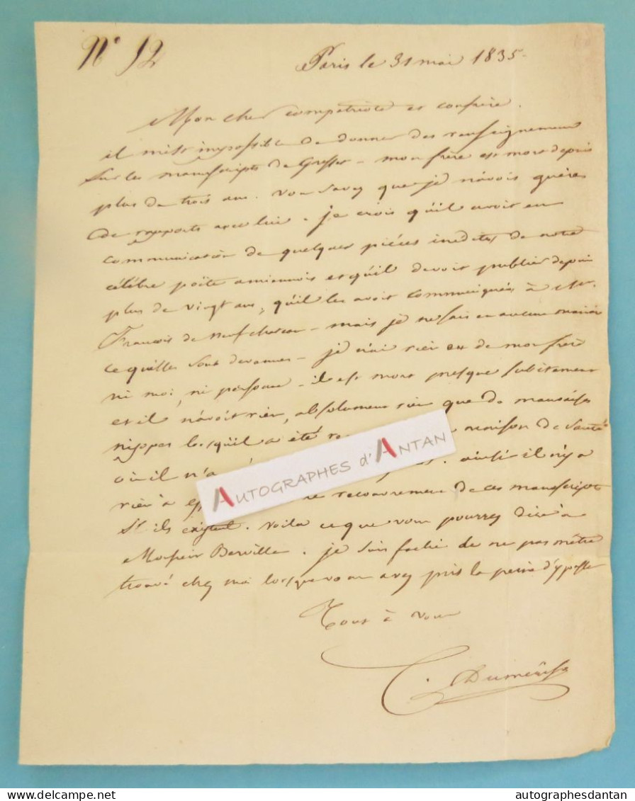 ● L.A.S 1816 André DUMERIL Zoologiste Né Amiens - De La Morlière Louis Gresset François De Neufchâteau Lettre Autographe - Inventeurs & Scientifiques