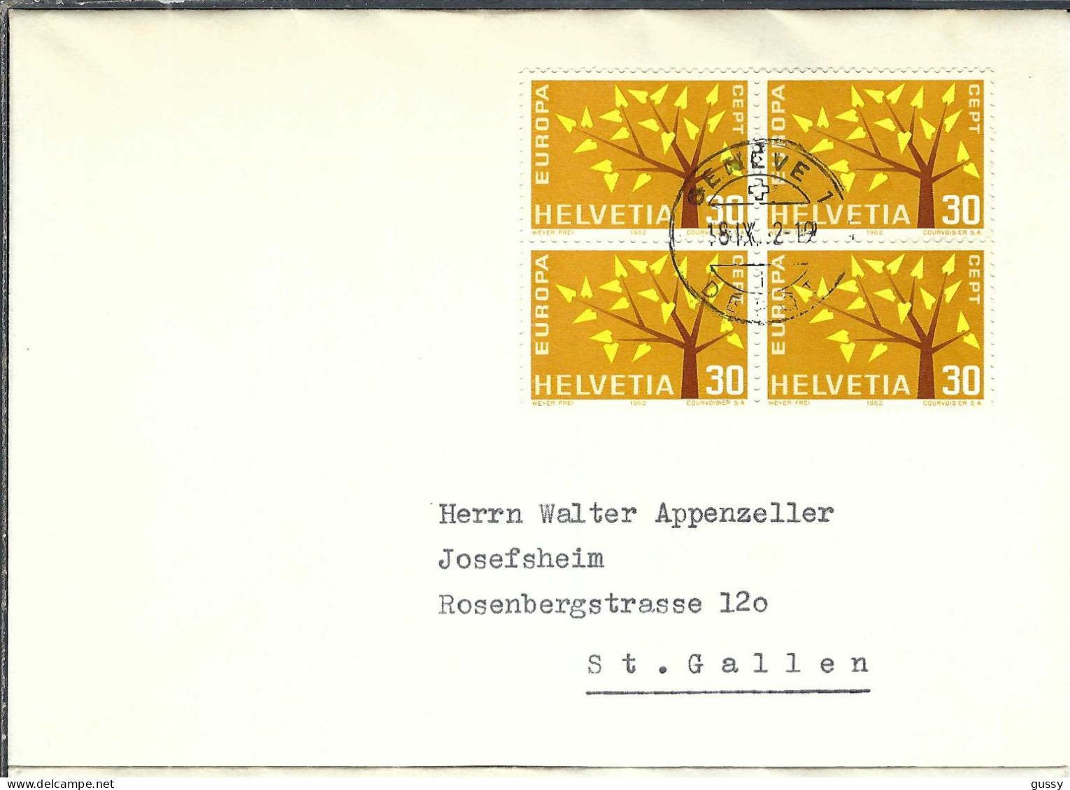 SUISSE 1962: 2x LSC De Genève Pour St Gallen - Lettres & Documents