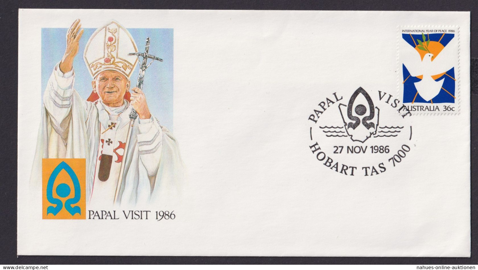 Australien Brief Pabst Besuch 1986 Glaube Religion Kirche Hobart Tas Tasmanien - Sammlungen