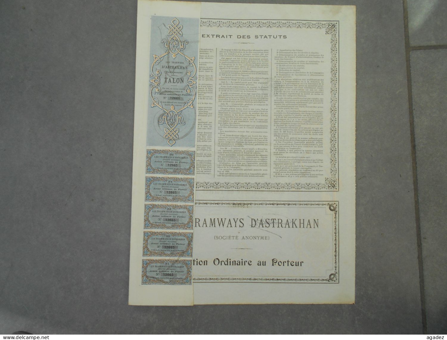 Action Ordinaire  Tramways D'Astrakhan (Russie Russia ) 1986 N°12665 - Chemin De Fer & Tramway