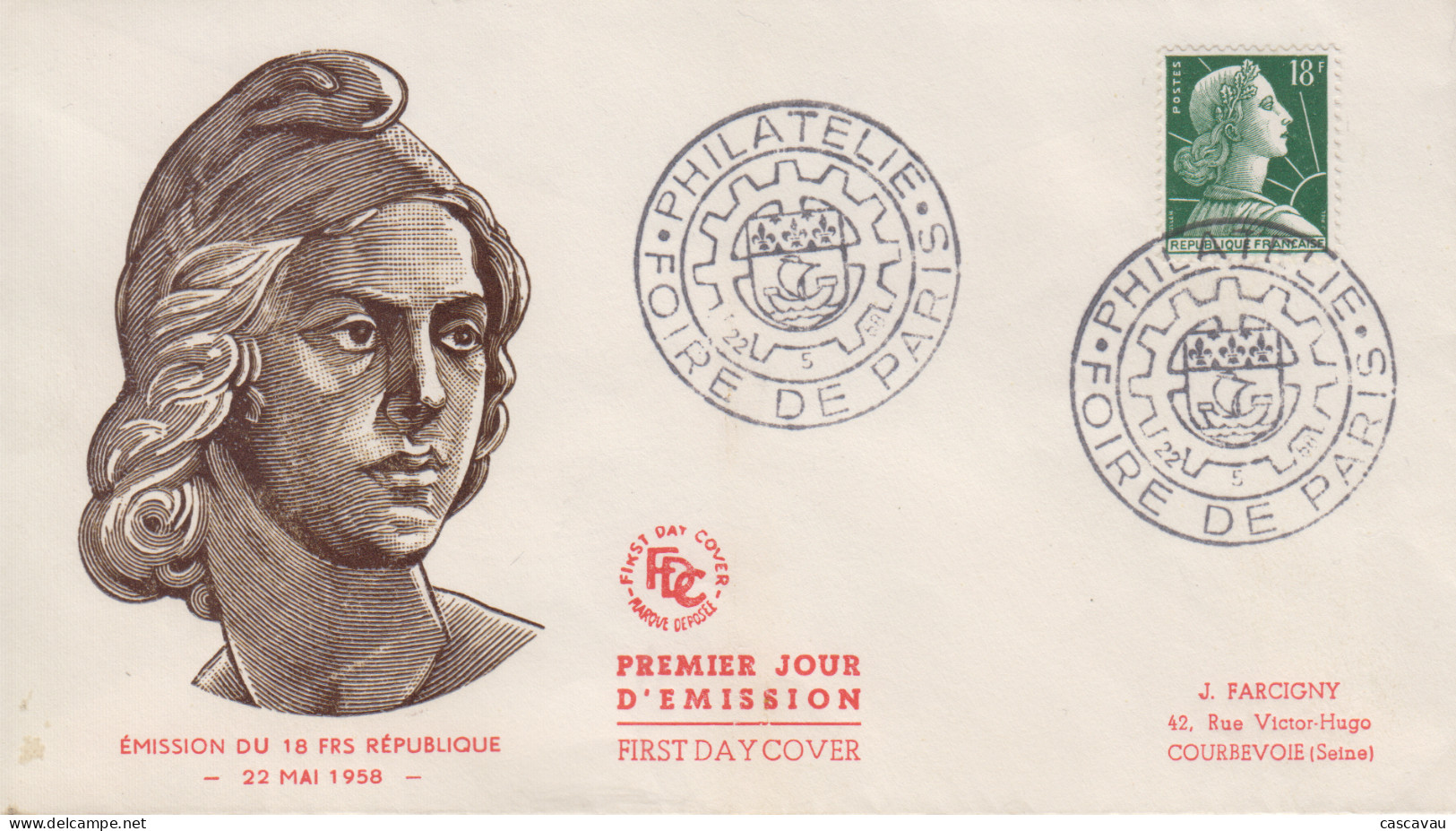 Enveloppe  FDC  1er  Jour   FRANCE    18F   MARIANNE  De   MULLER   Foire  De   PARIS   1958 - 1950-1959