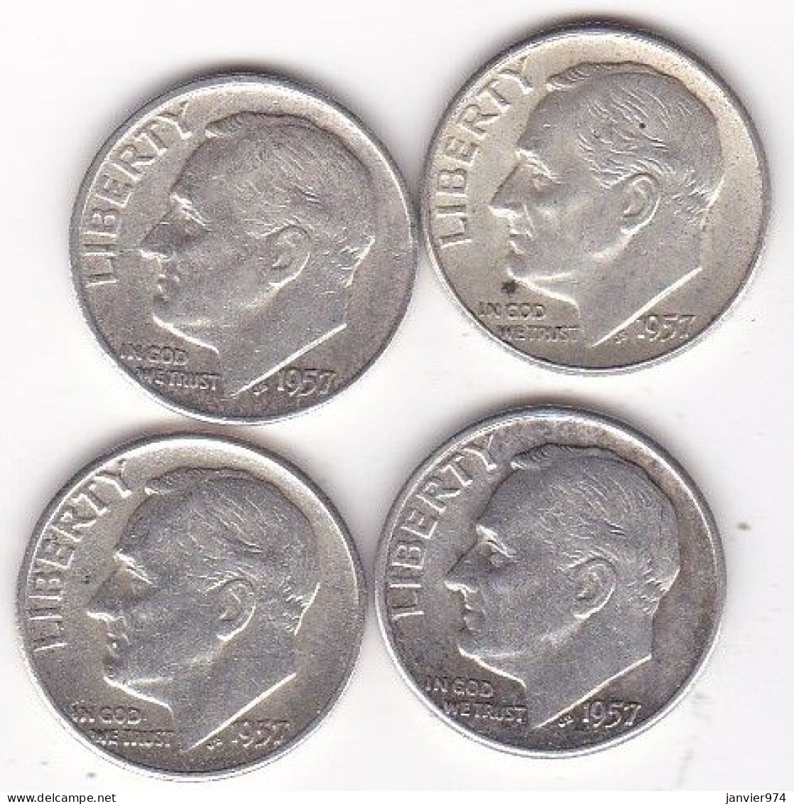 Etats-Unis.  Lot De 4 Pièces De Monnaie,  One Dime, Roosevelt, En Argent - 1946-...: Roosevelt