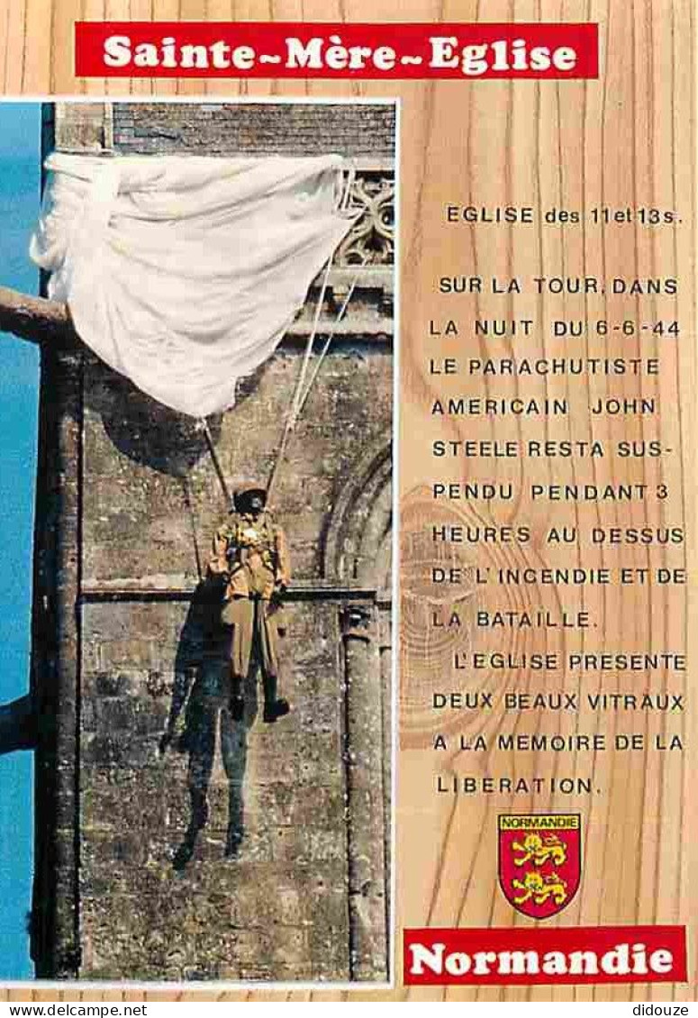 50 - Sainte Mère Eglise - L'Eglise - Le Clocher - Mannequin Représentant Le Parachutiste Américain John Steele - Carte N - Sainte Mère Eglise