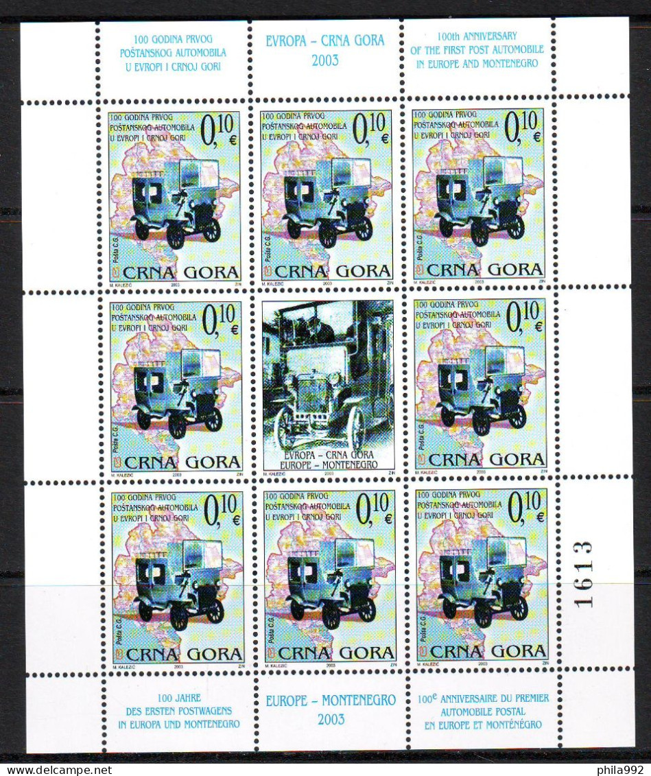 Montenegro 2003  100 Th Anniversary First Post Automobile In Europe And Montenegro Mini Sheet MNH - Montenegro