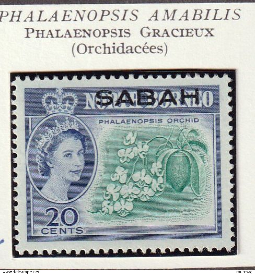 SABAH - Reine Elizabeth, Fleurs, Phalaenopsis Gracieux - 1964 - Tb De North Borneo Surchargé - MNH - Sabah