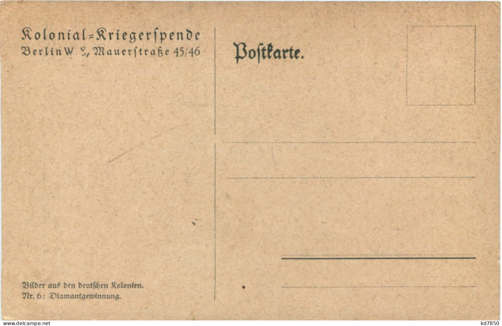 Kolonial Kriegerspende - Diamantengewinnung - Ehemalige Dt. Kolonien