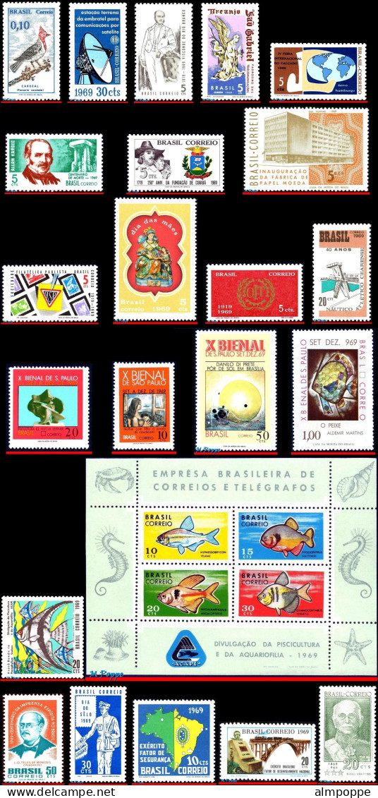 Ref. BR-Y1969 BRAZIL 1969 - FULL YEARS, YEAR SETSCOTT 1087+1114-1152+RA15, ALL MNH, . 43V - Años Completos