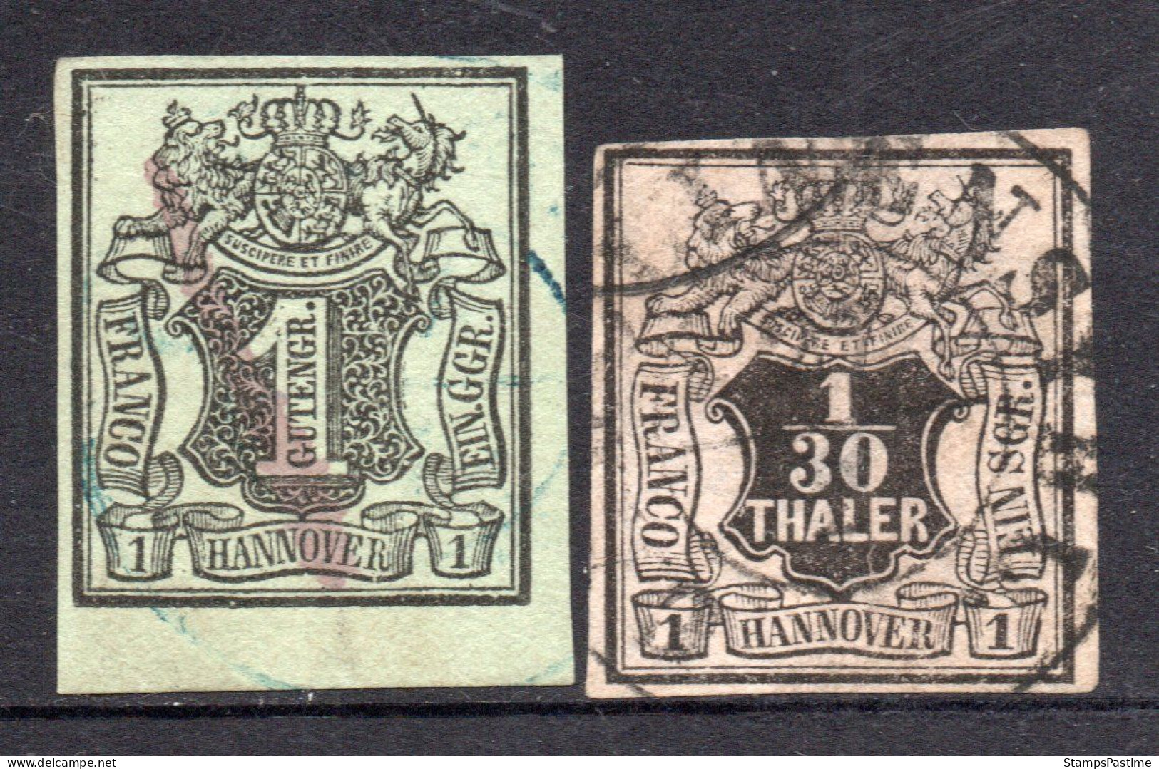 HANOVRE - HANNOVER (ALEMANIA) Serie X 2 Sellos Usados ESCUDO DE ARMAS Año 1851 – Valorizada En Catálogo € 74,00 - Hannover