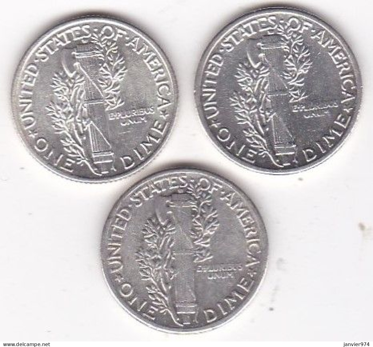 Etats-Unis.  Lot De 3 Pièces De Monnaie, Mercury, En Argent - 1916-1945: Mercury (Mercure)