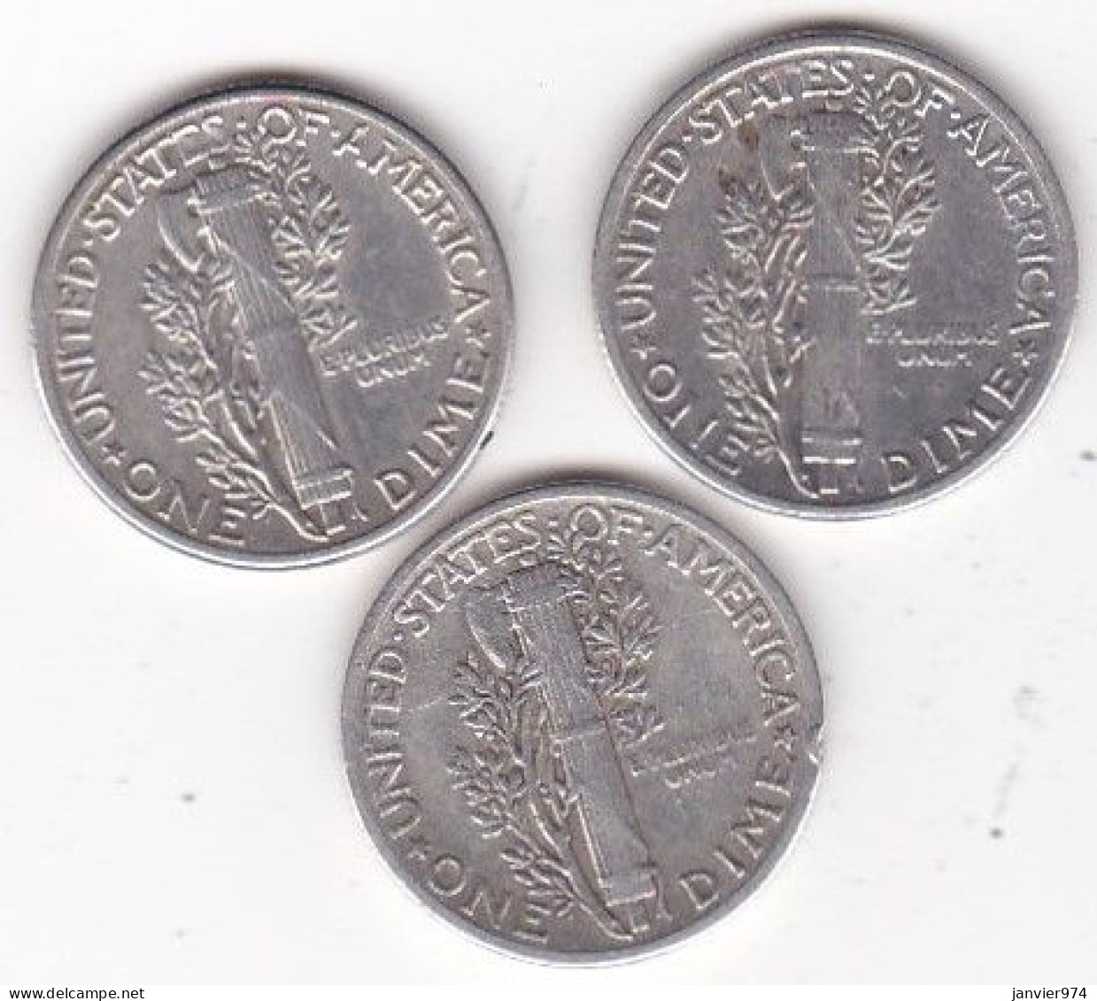 Etats-Unis.  Lot De 3 Pièces De Monnaie, Mercury, En Argent - 1916-1945: Mercury (Mercure)