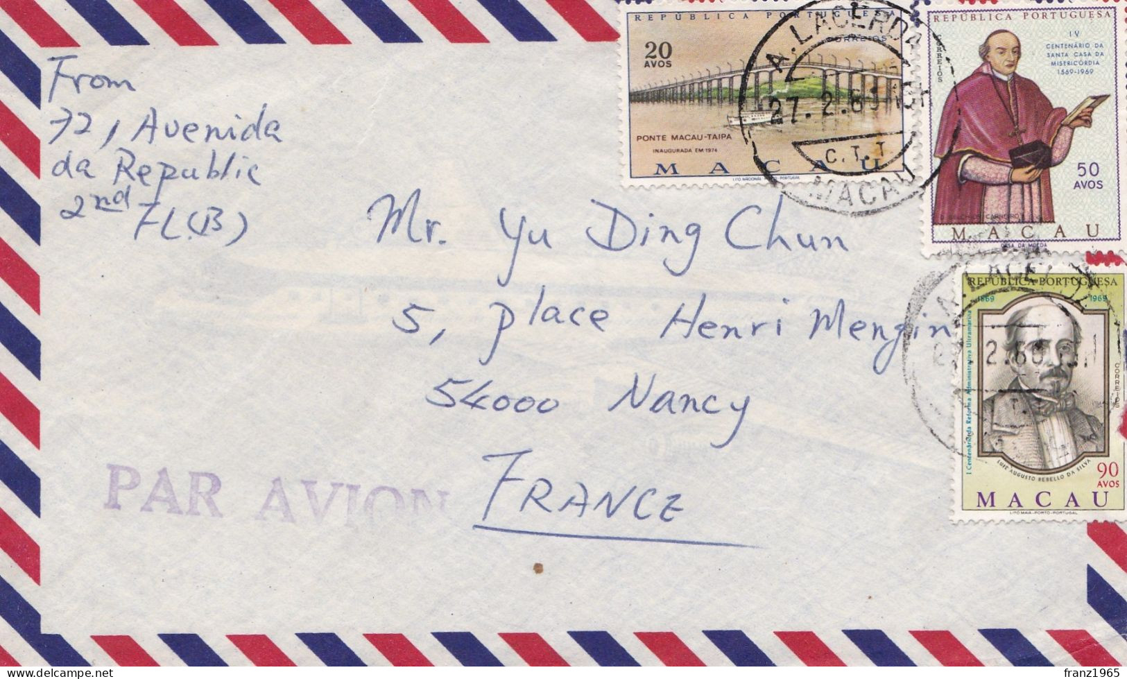 From Macau To France - 60's - Covers & Documents