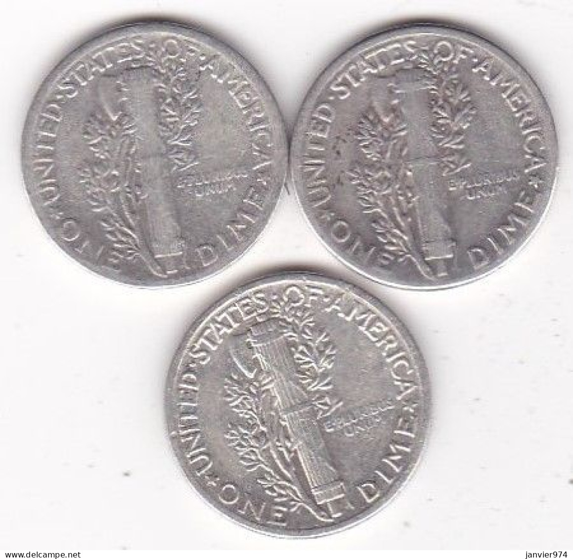 Etats-Unis.  Lot De 3 Pièces De Monnaie, Mercury, En Argent - 1916-1945: Mercury