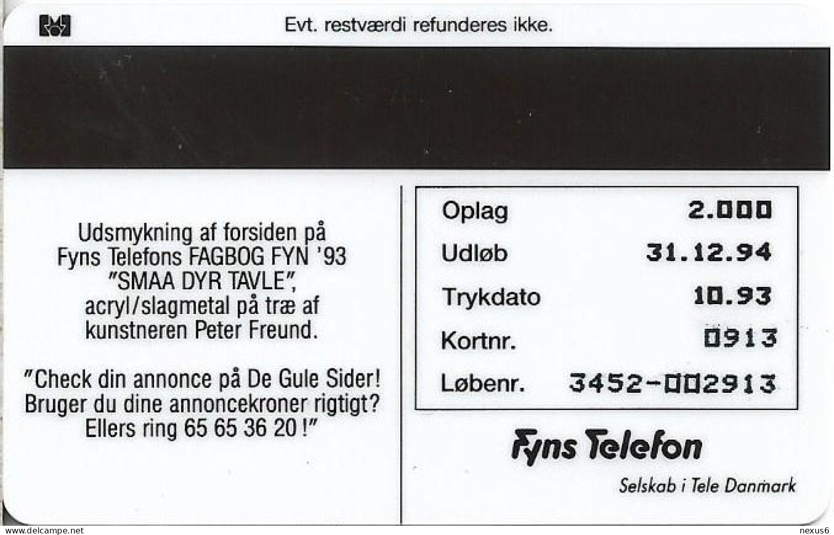 Denmark - Fyns - Yellow Pages - TDFP020 - 10.1993, 2.000ex, 10kr, Used - Dinamarca